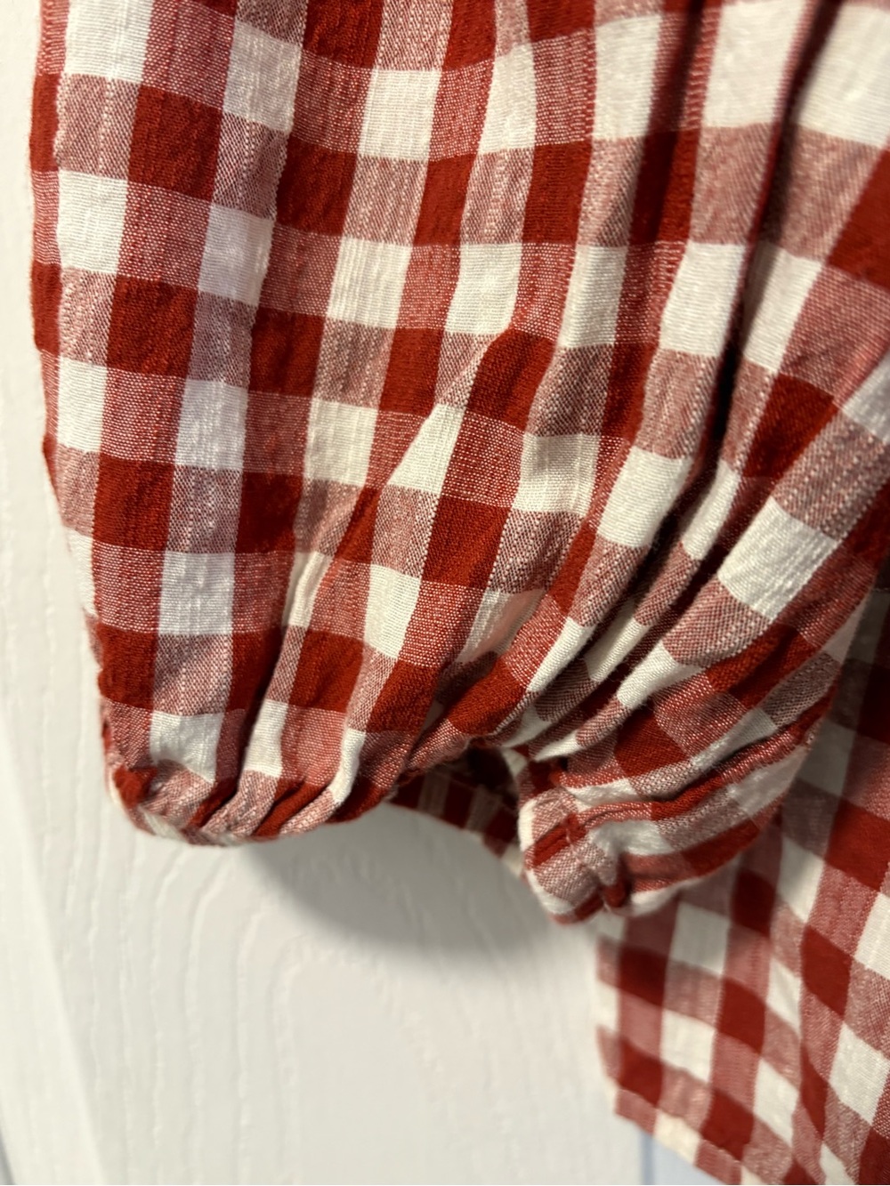 St. John's Bay - Red and White Gingham Off-Shoulder Peasant Blouse - 2X - Picture 3 of 6